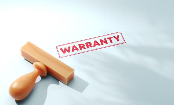 A graphic of a red warranty stamp